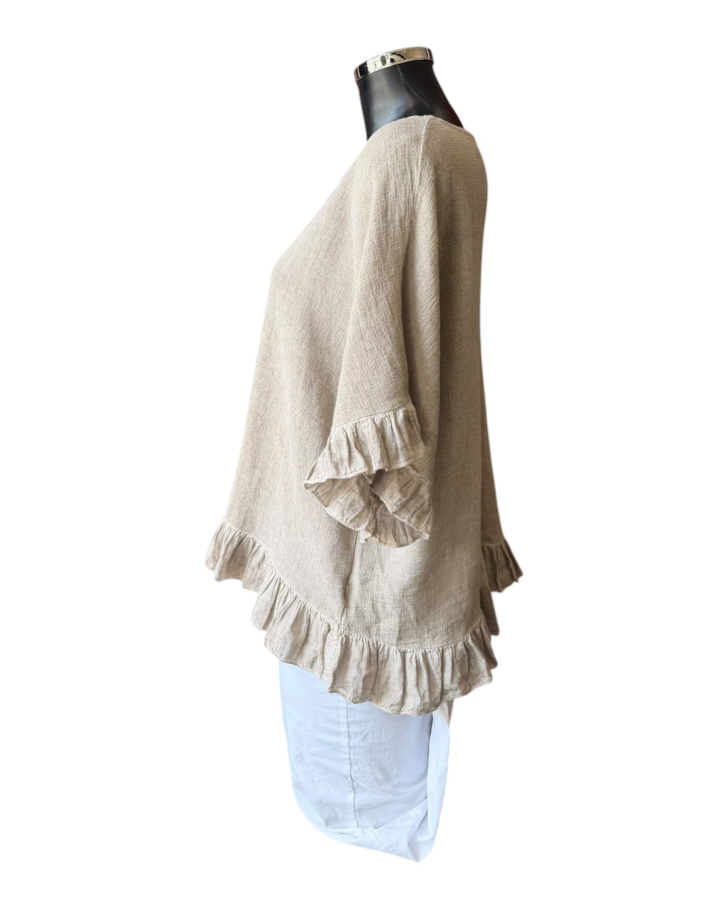 Casey range frill hem & sleeve top - Mocha