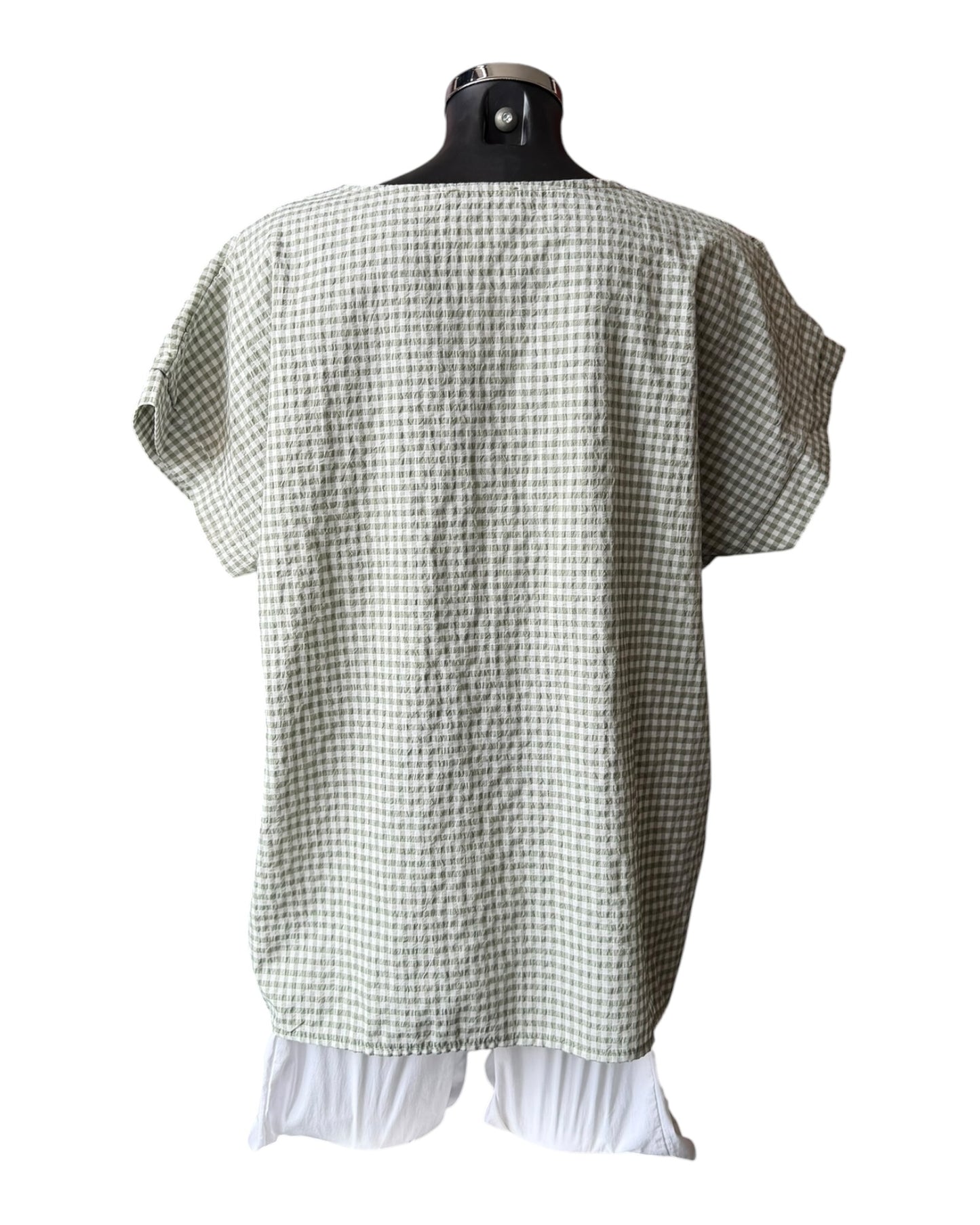 Gia gingham check tshirt style top - Khaki