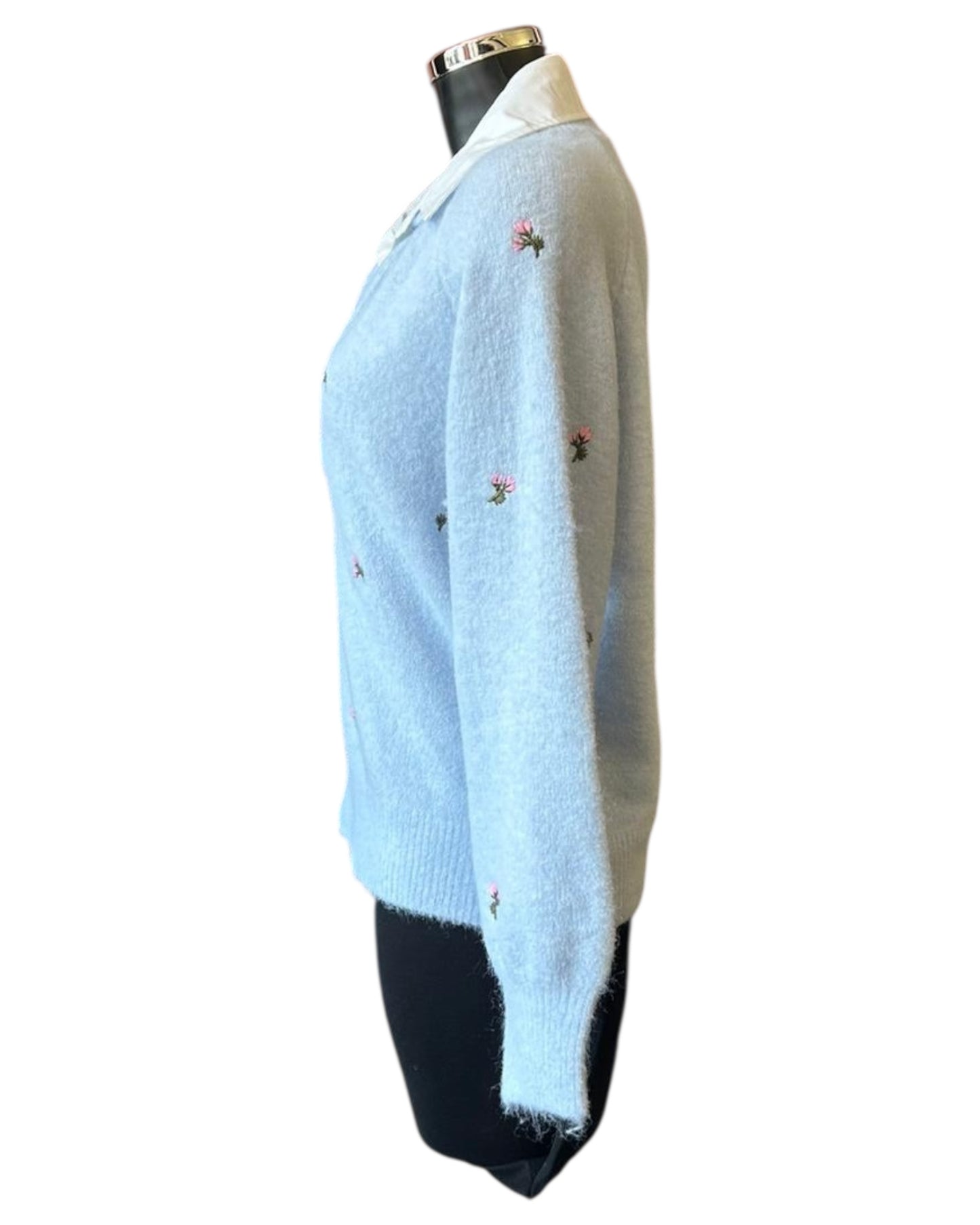 Shelly mock 2 piece embroidered flower - Blue