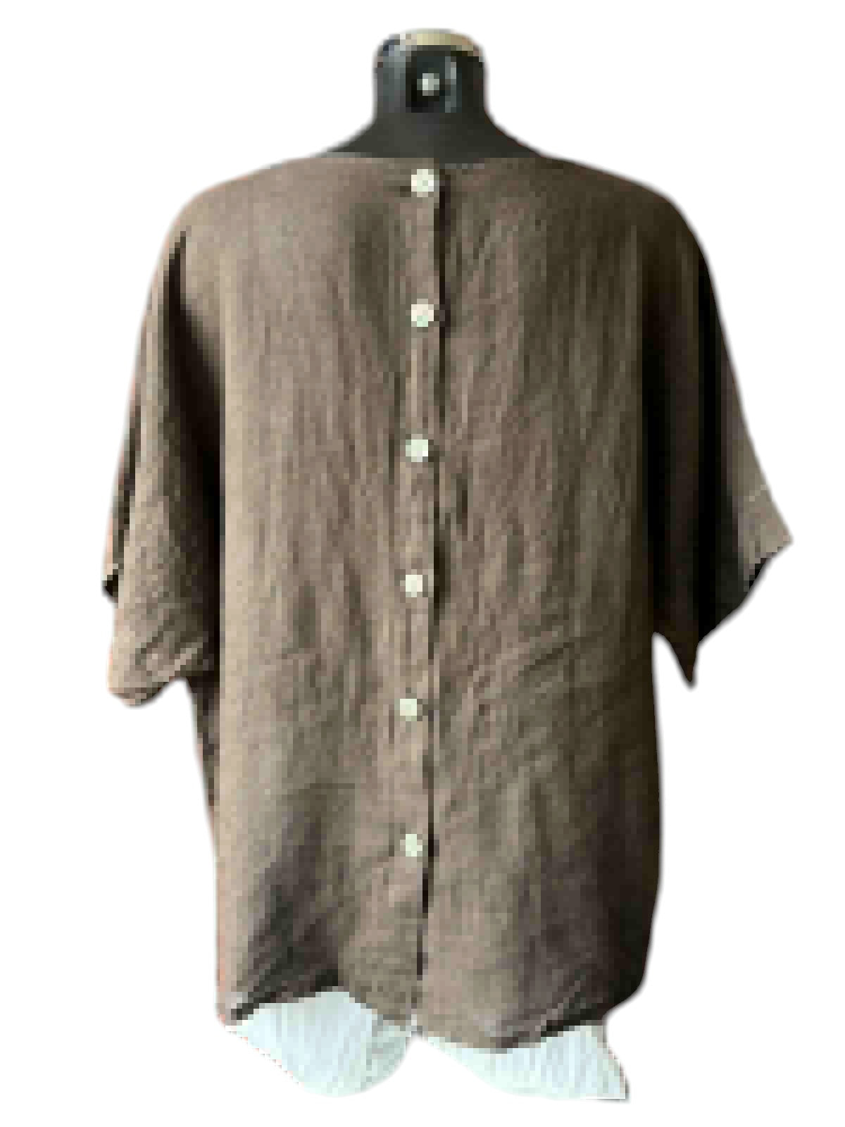 Daisy linen button back pocket top - Chocolate