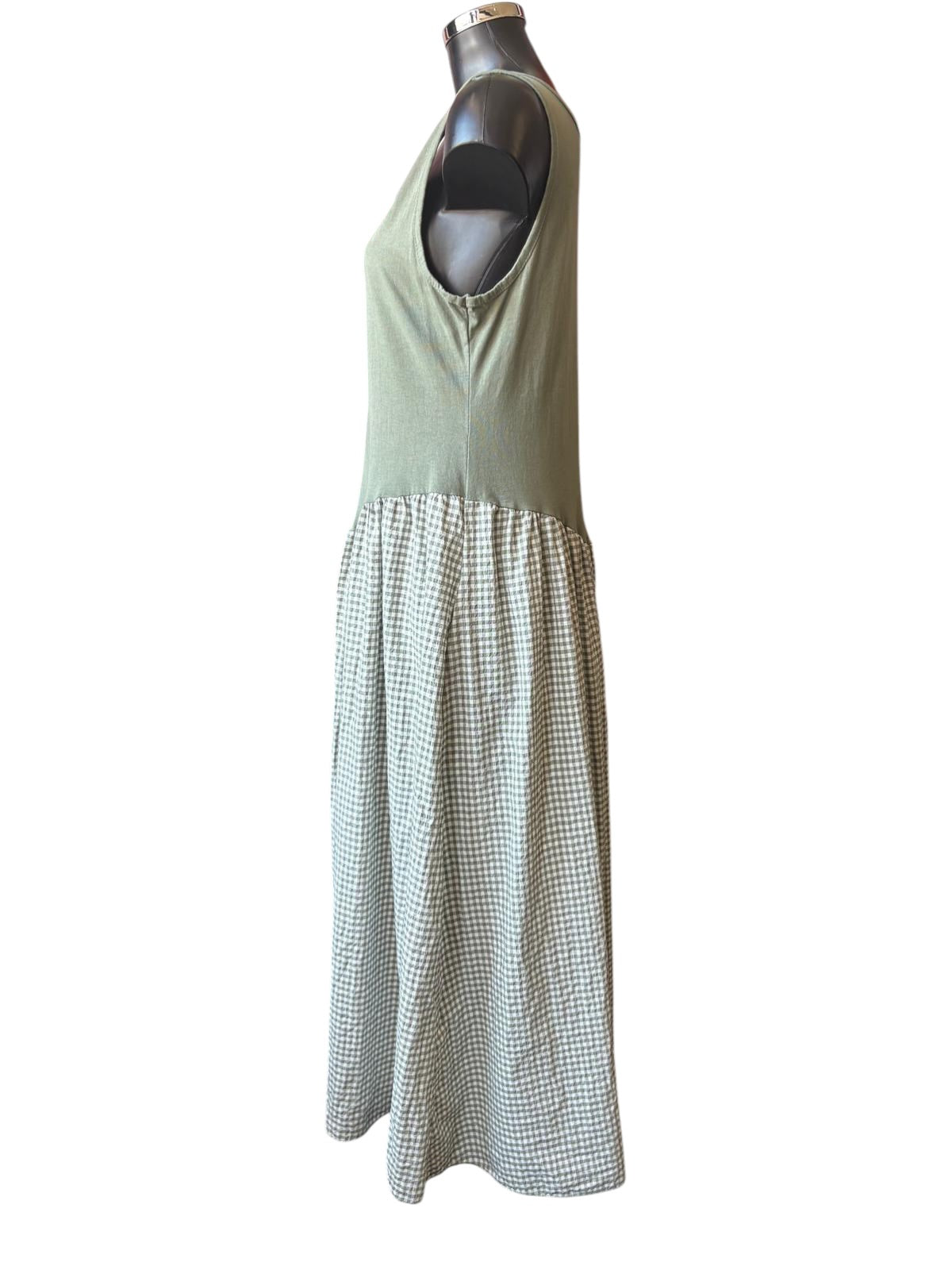 Layla gingham vest midi dress - khaki
