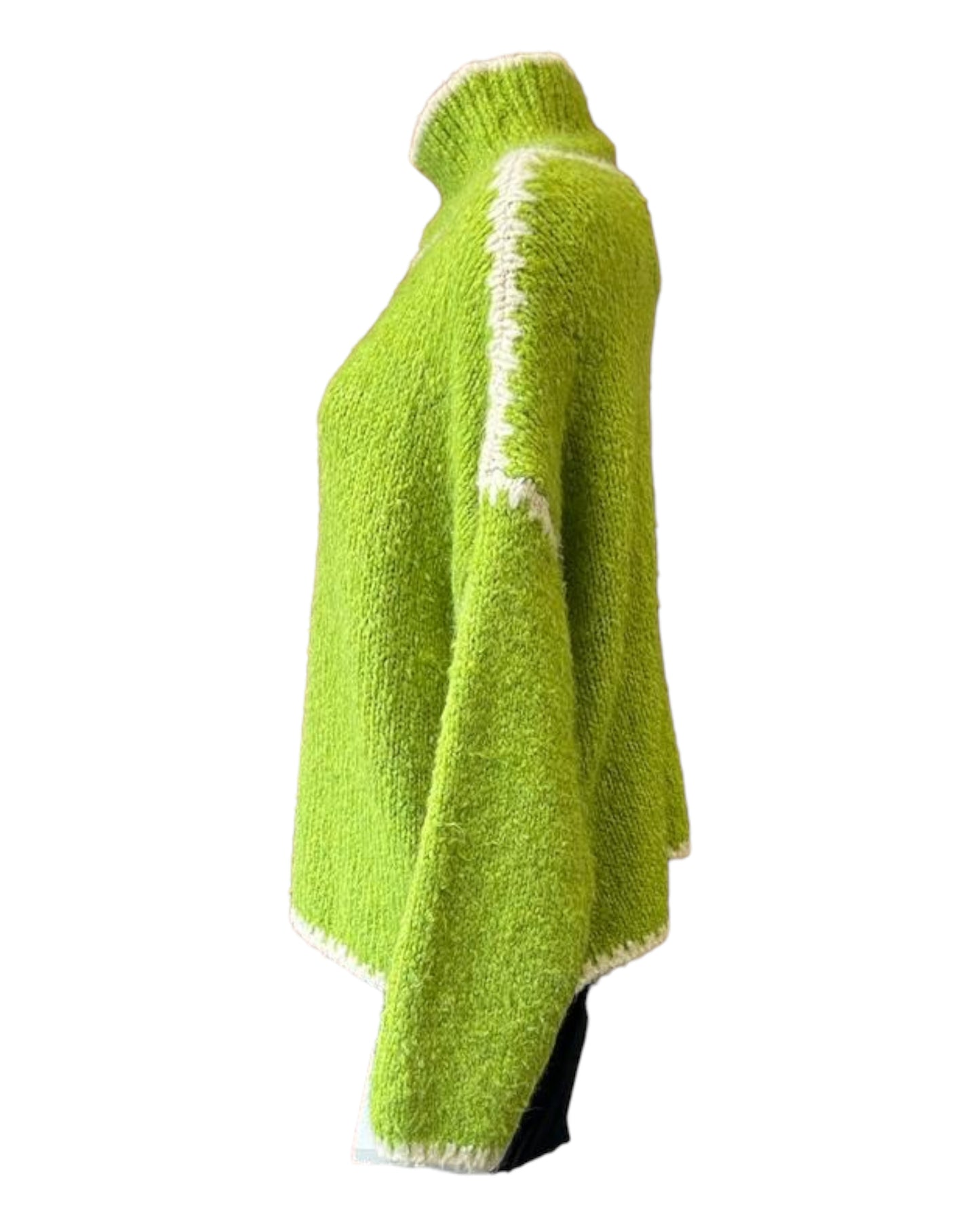 Jessie contrast stitch high neck jumper - Lime/cream