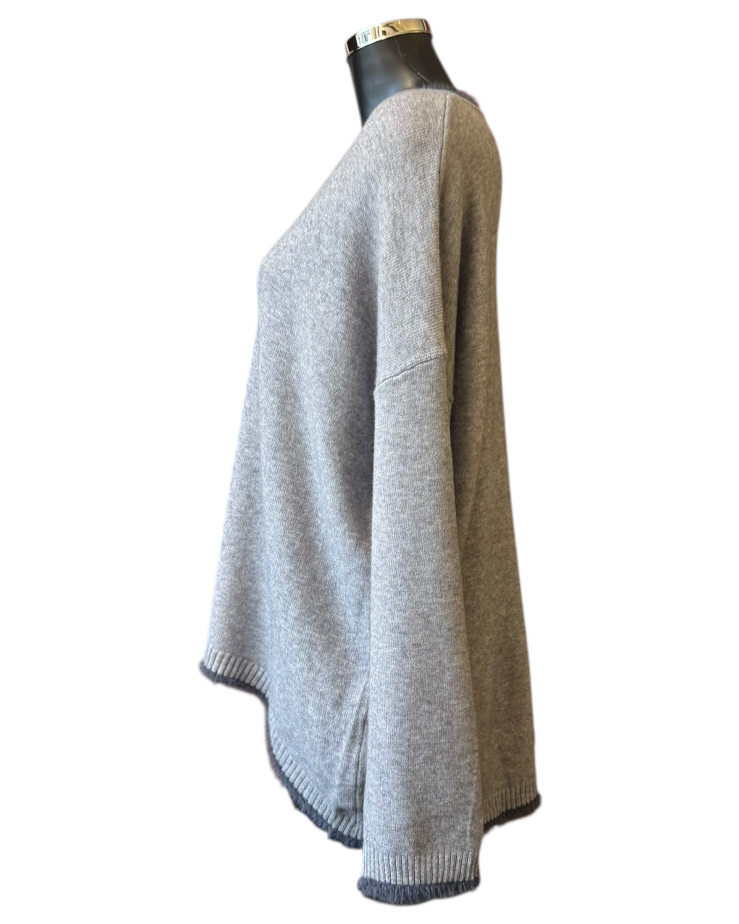 Hazel fur trim v neck jumper - Grey