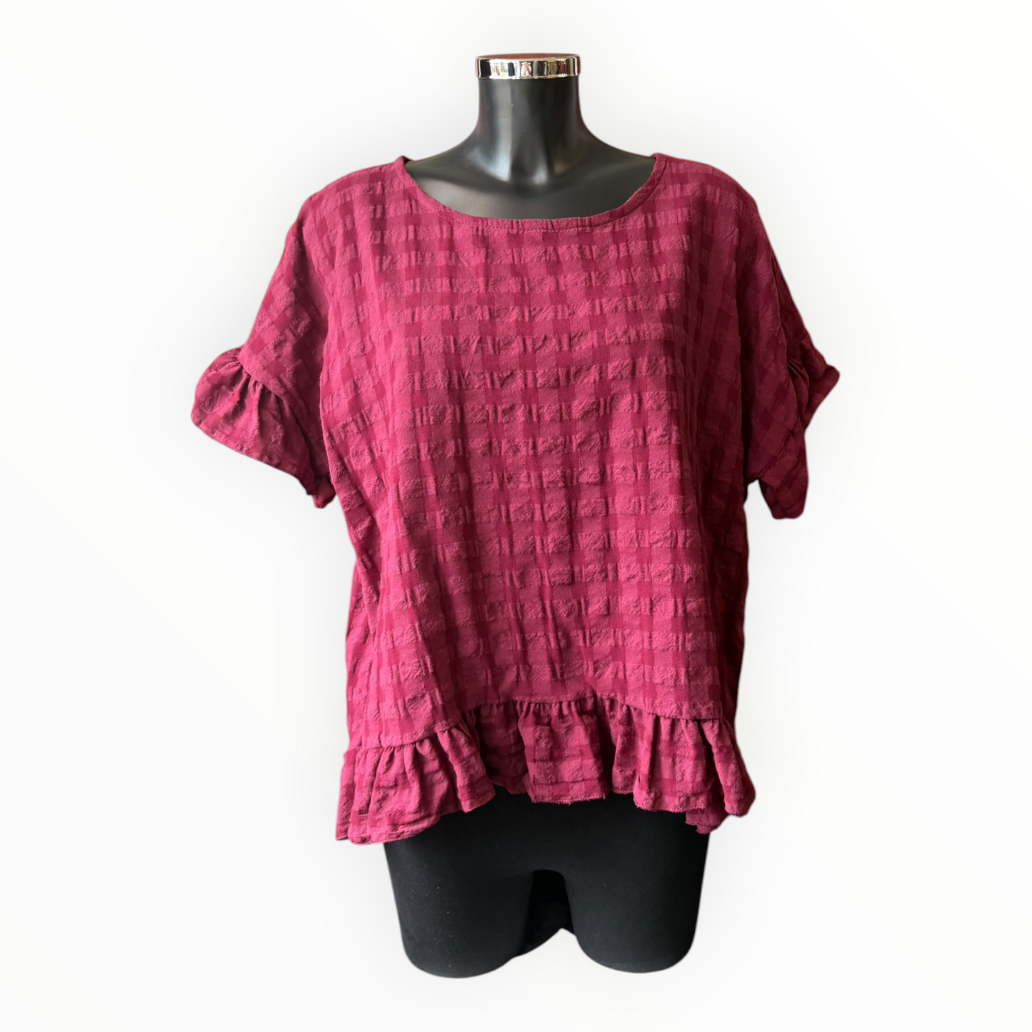 Eliza range checked frill edge top - Wine