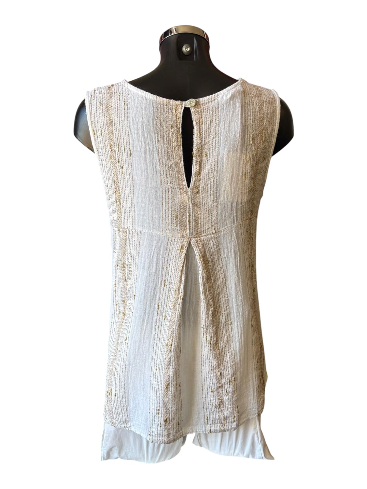 Caprice range linen and cotton gold thread pleat back vest top