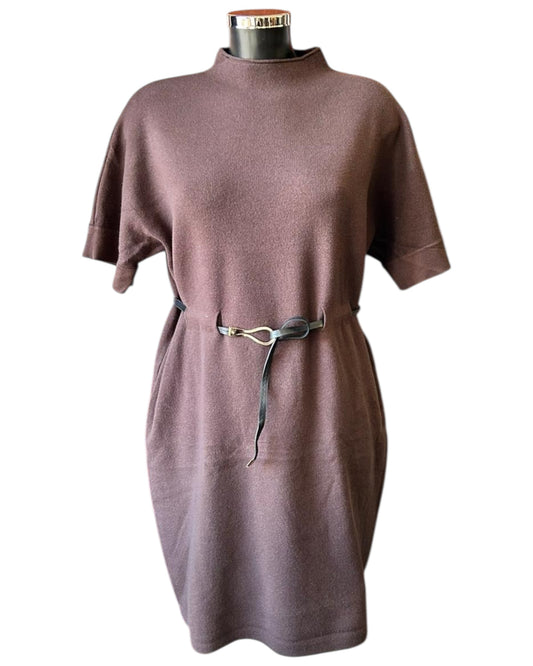 Thea knitted short belted dress - Chocolate