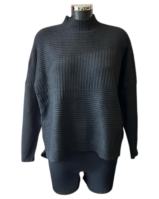 Zina boxy ribbed funnel neck soft knit jumper - Black