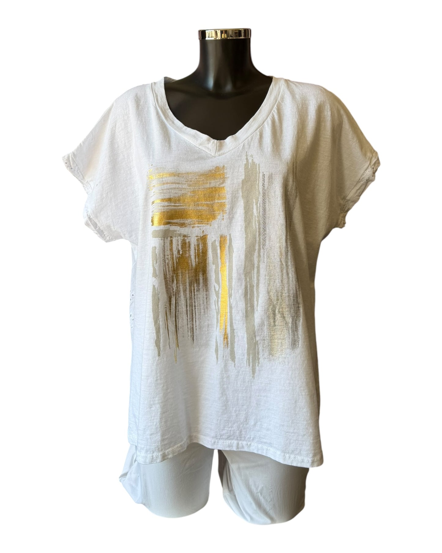 Olivia foil t-shirt abstract splash - White