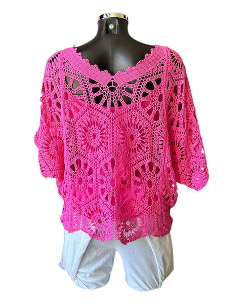 Bridgette 2 piece v neck crochet top - cerise