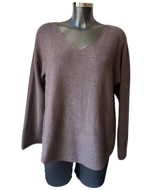 Toni short soft plain v neck jumper - Chocolate