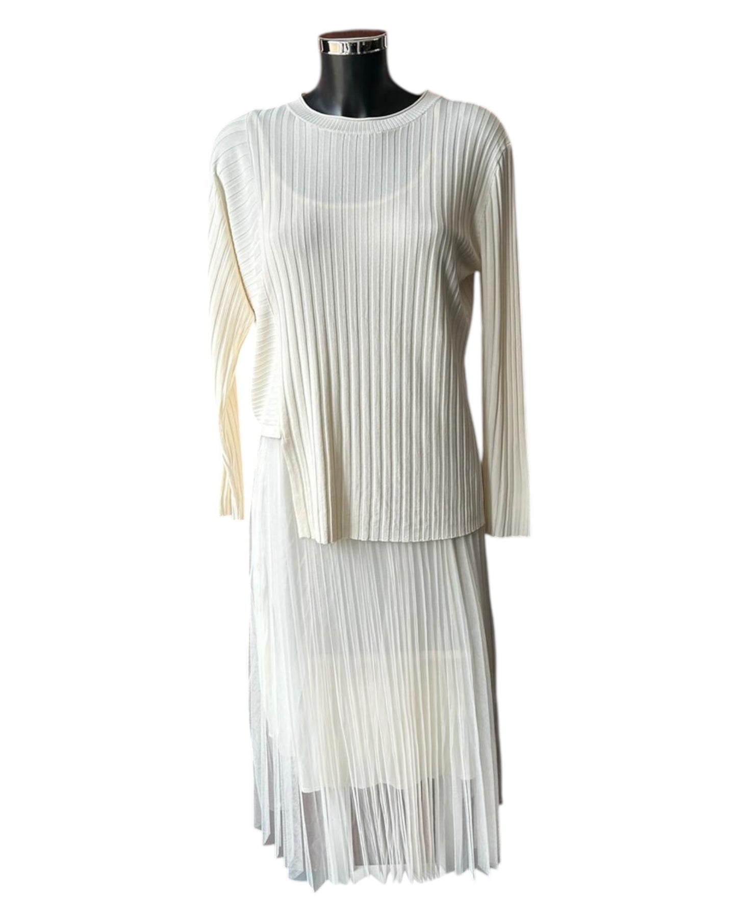 Amy fine knit 2 piece dress set - Cream