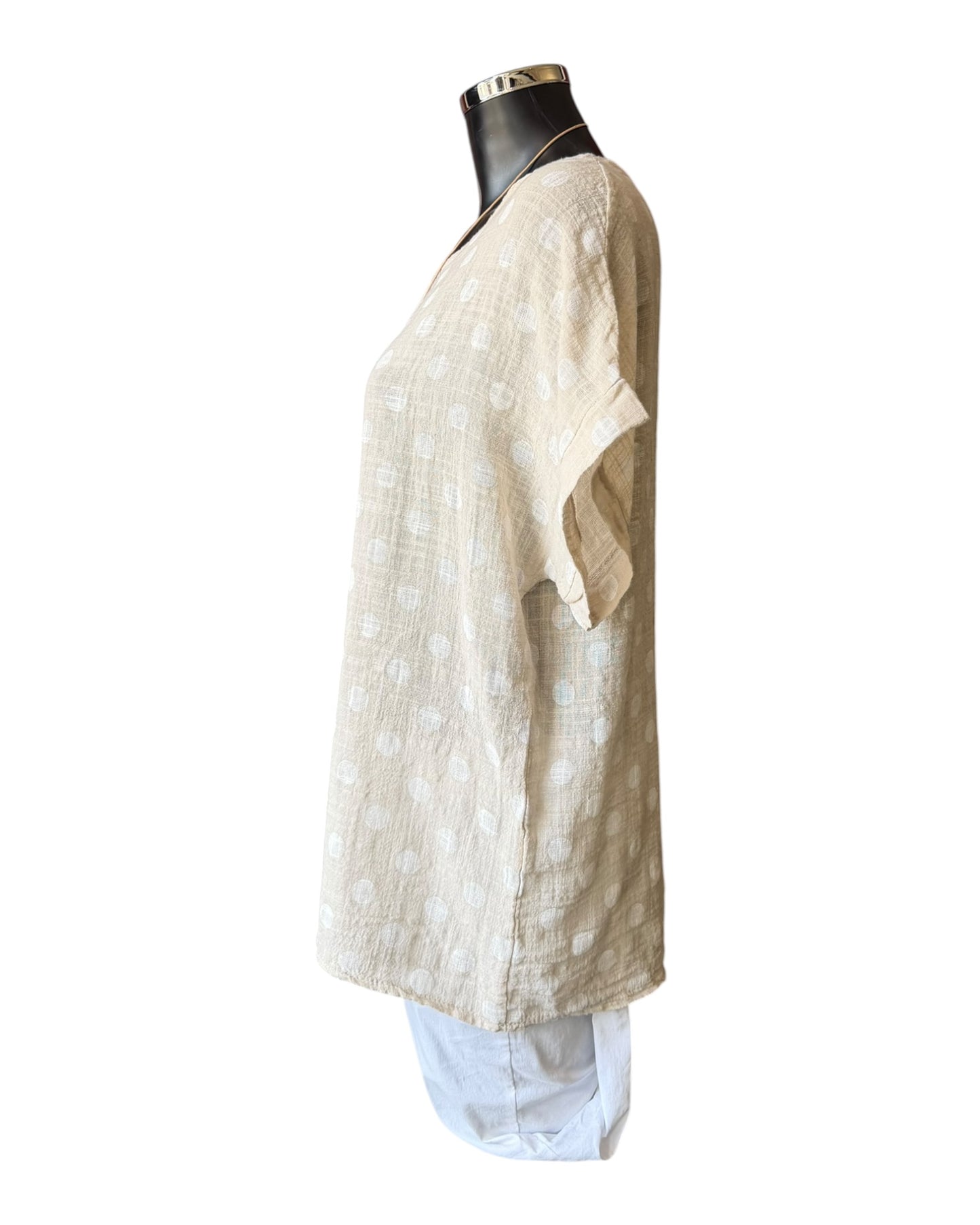 Polly polka dot cotton top & necklace - Beige