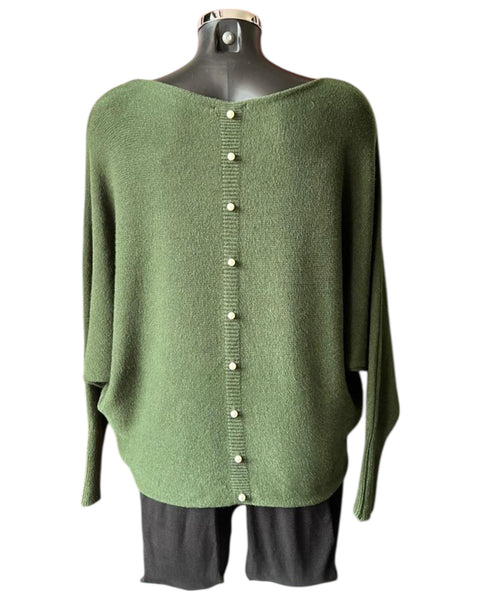 Cassie pearl back batwing jumper - Khaki