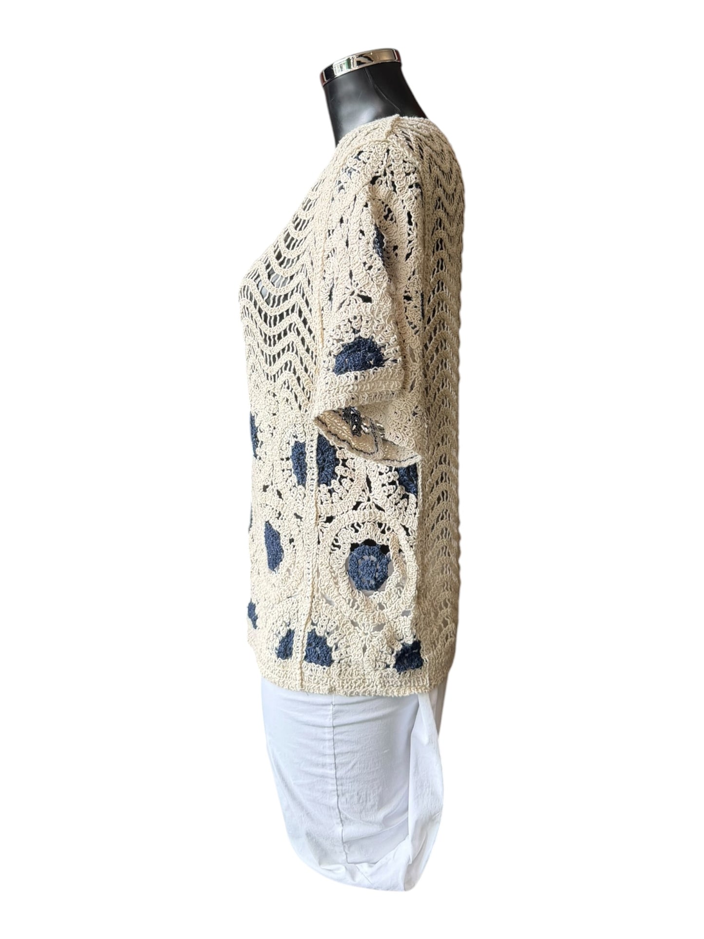 Rosie navy crochet range - v neck top
