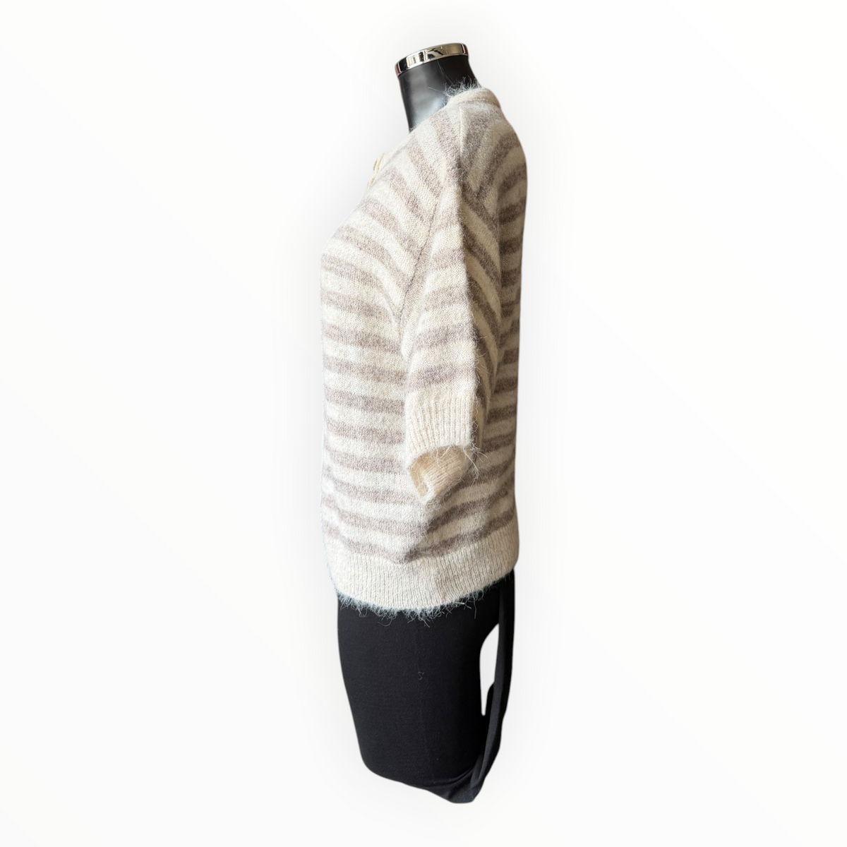 Lisa striped soft knit cardigan -Taupe/beige