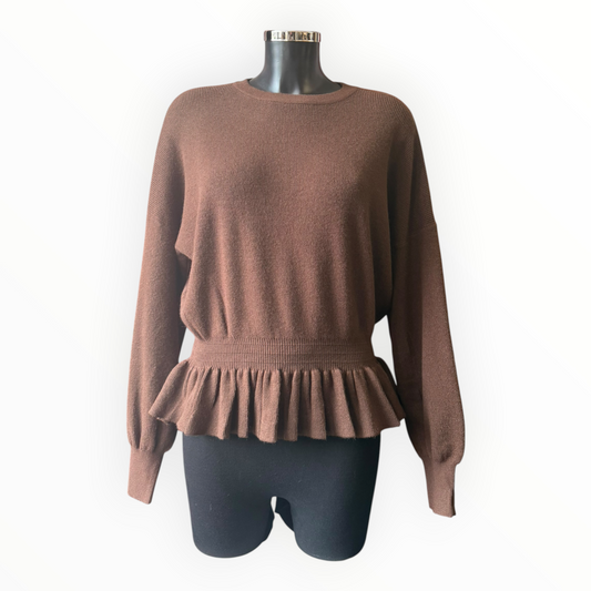 Polly peplum waist balloon sleeve jumper - Chocolate