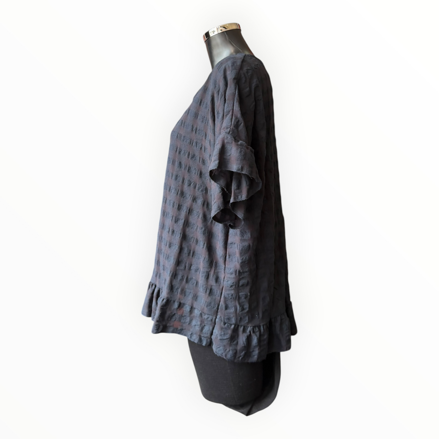 Eliza range checked frill edge top - Navy