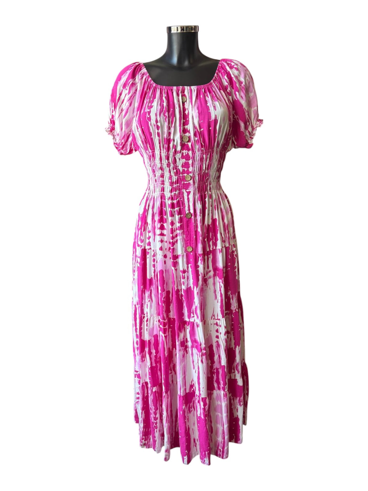 Molly Bardot midi tiered dress - Cerise pattern