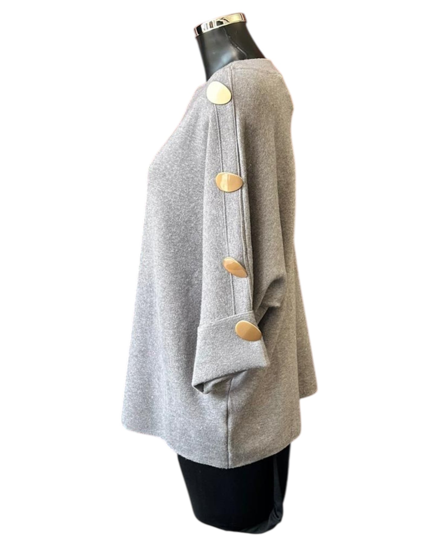 Freya premium knit gold button jumper - Grey