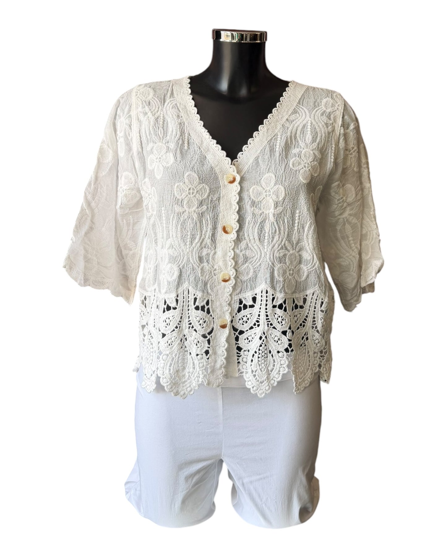 Sally embroidered crochet trim cardigan