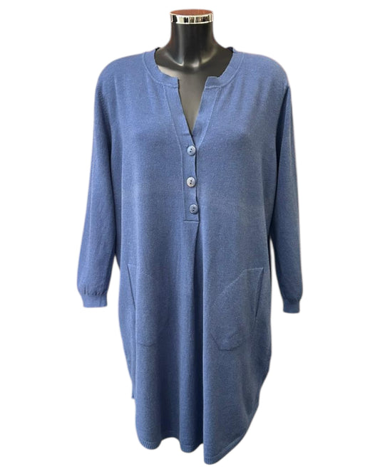 Leah denim blue fine knit tunic dress
