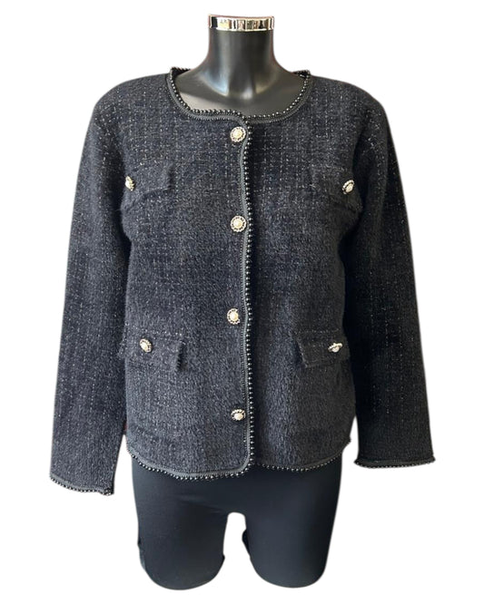 Chantelle pearl detail fluffy knit cardigan - Black