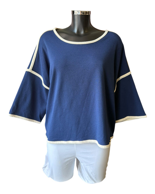 Clara contrast trim top - Navy