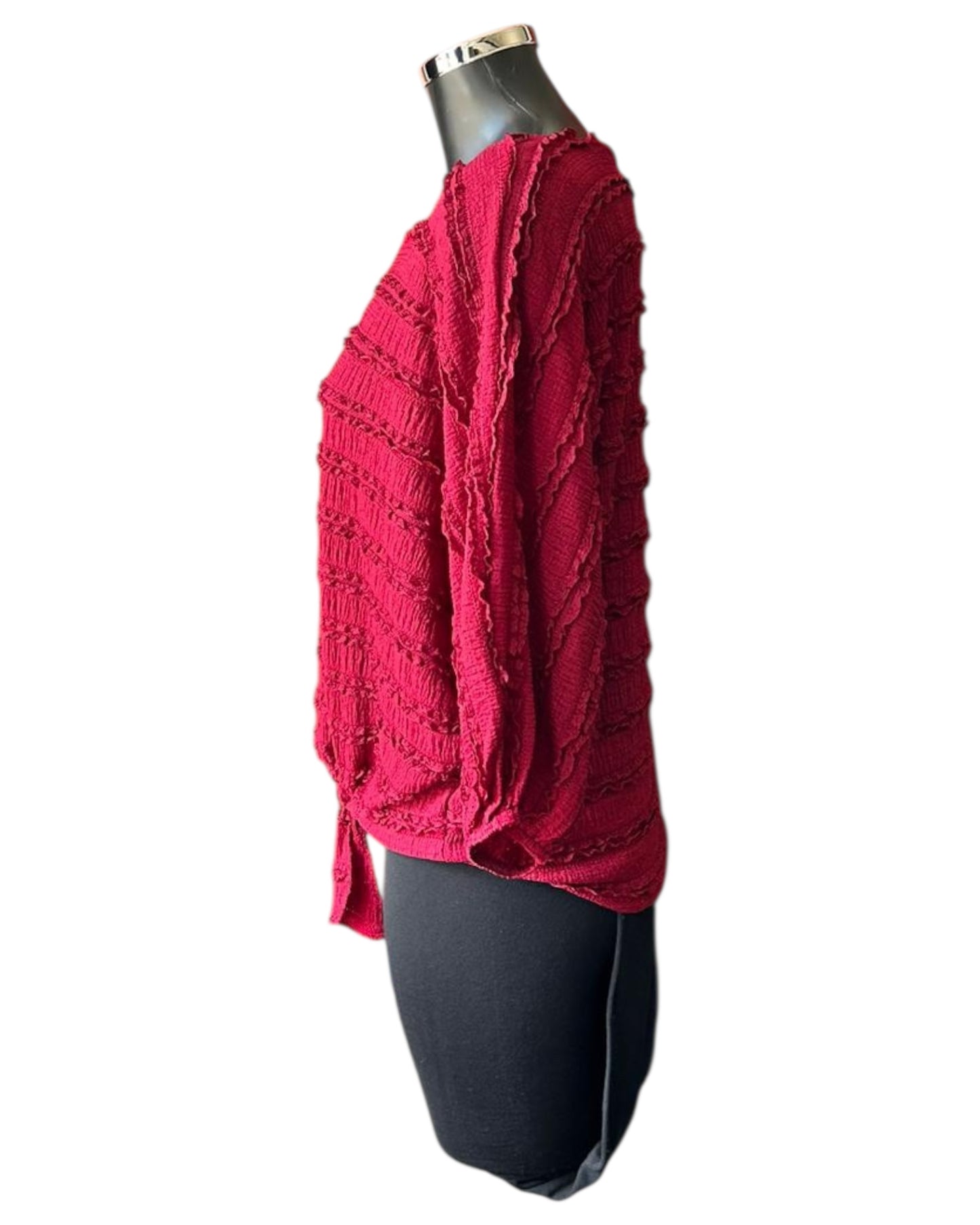 Polly tie front ruffle top - Bordeaux