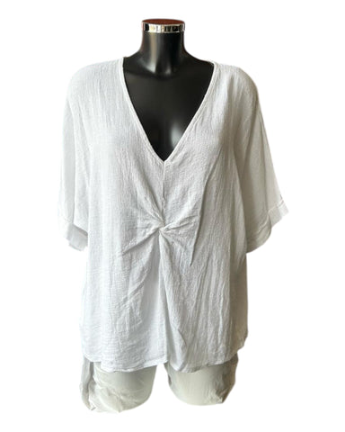 Casey range v neck twist front top - White