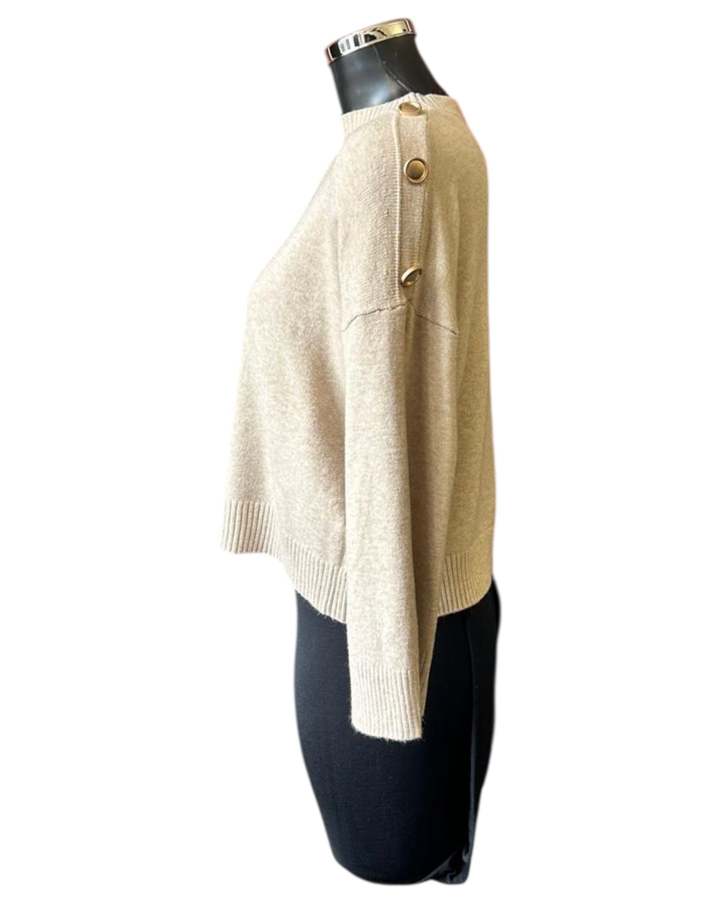 Valerie short button shoulder jumper - Beige