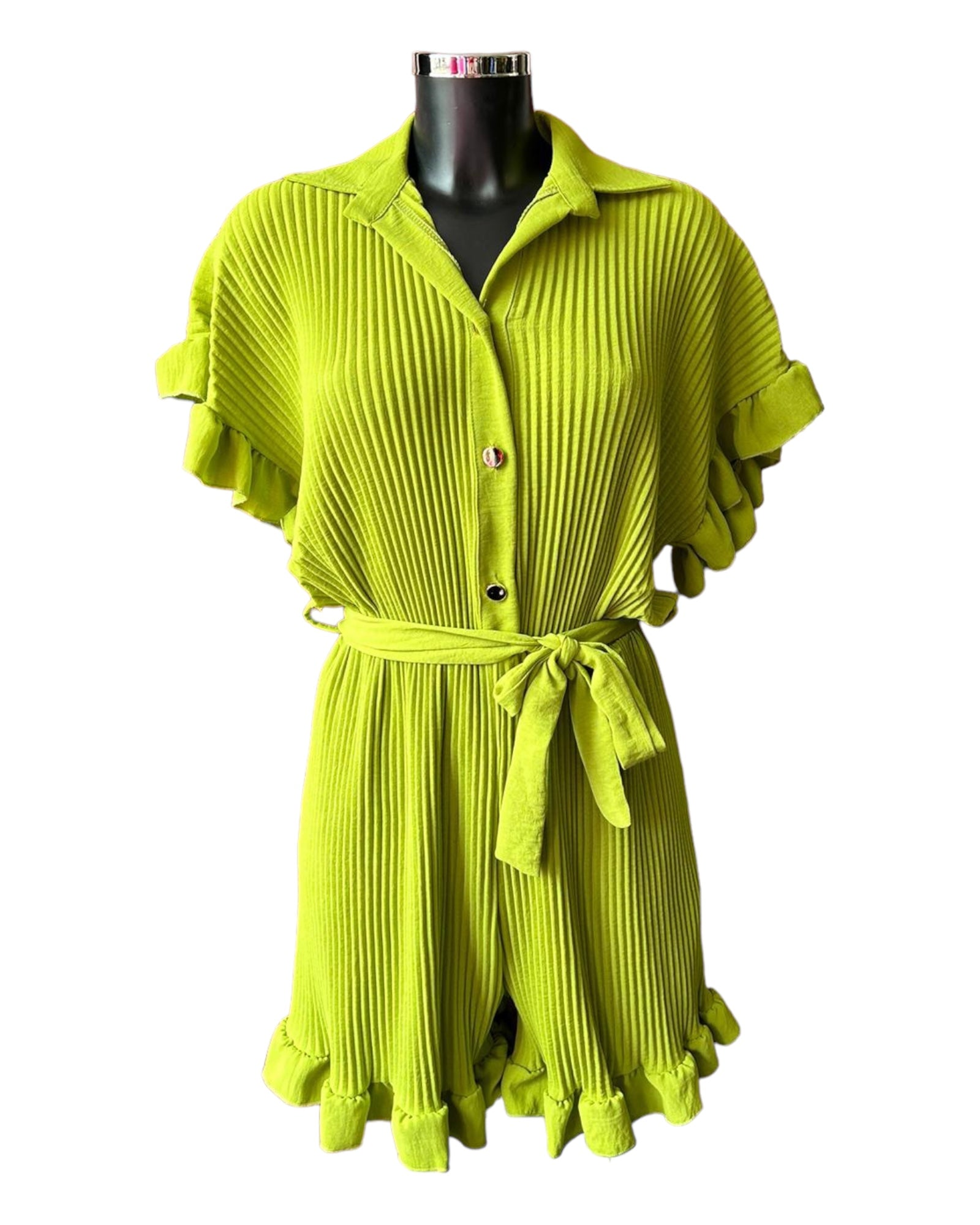 Kylie pleated playsuit - Lime