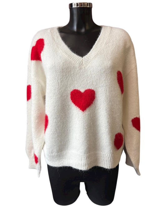 Darcy range red heart pattern jumper