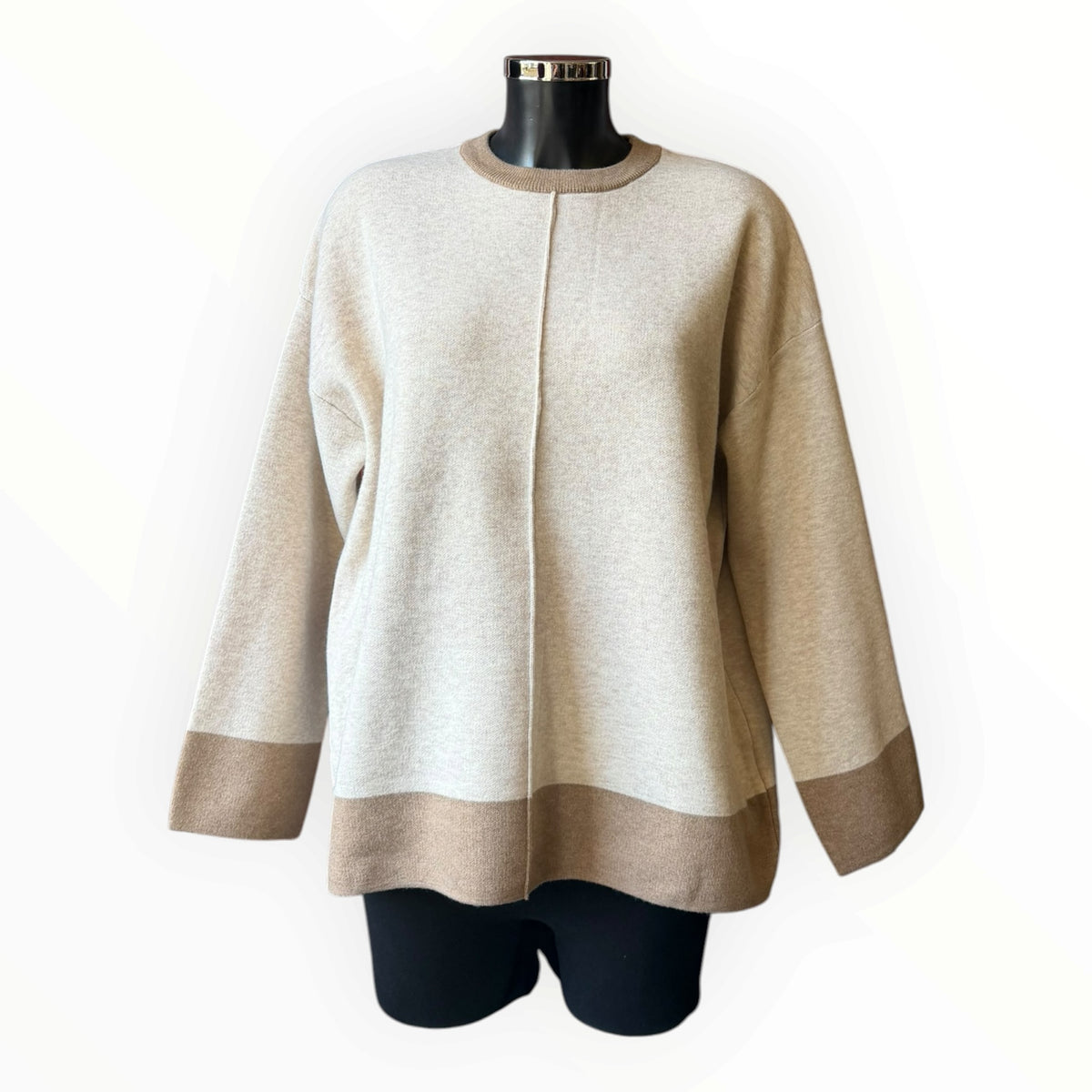 Connie seamed contrast trim jumper - Beige mix