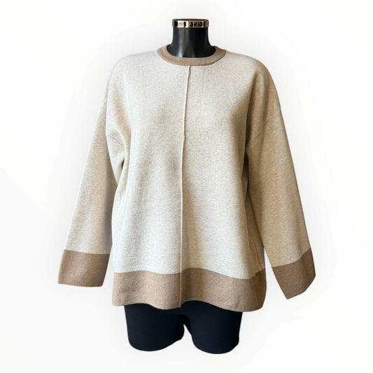 Connie seamed contrast trim jumper - Beige mix