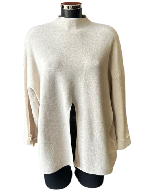 Ruby split front high neck jumper - Beige