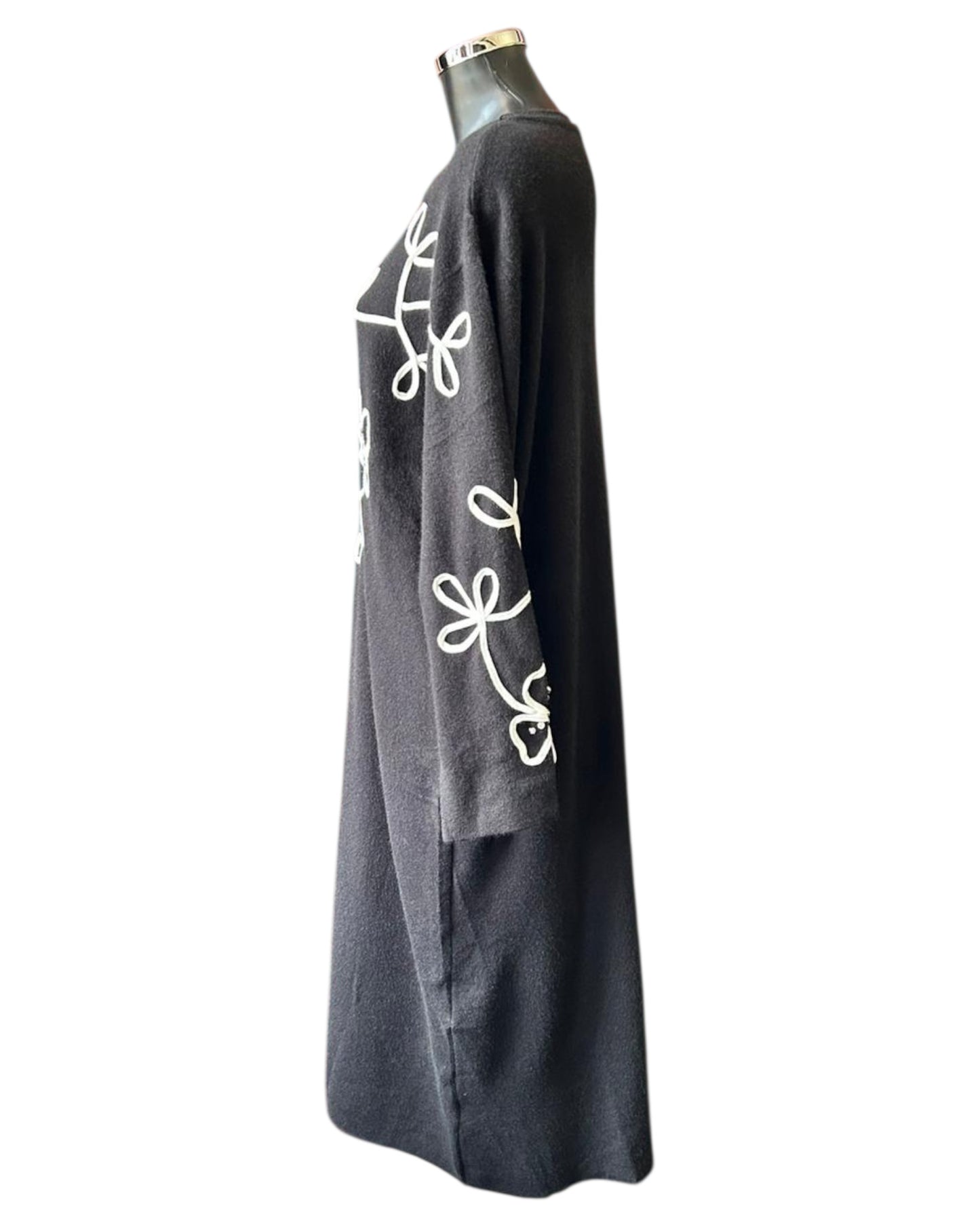 Milano flower range premium knit appliqué sleeve dress - Black