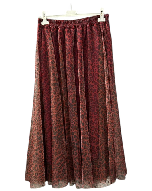 Bella on trend tulle patterned skirt - Bordeaux animal