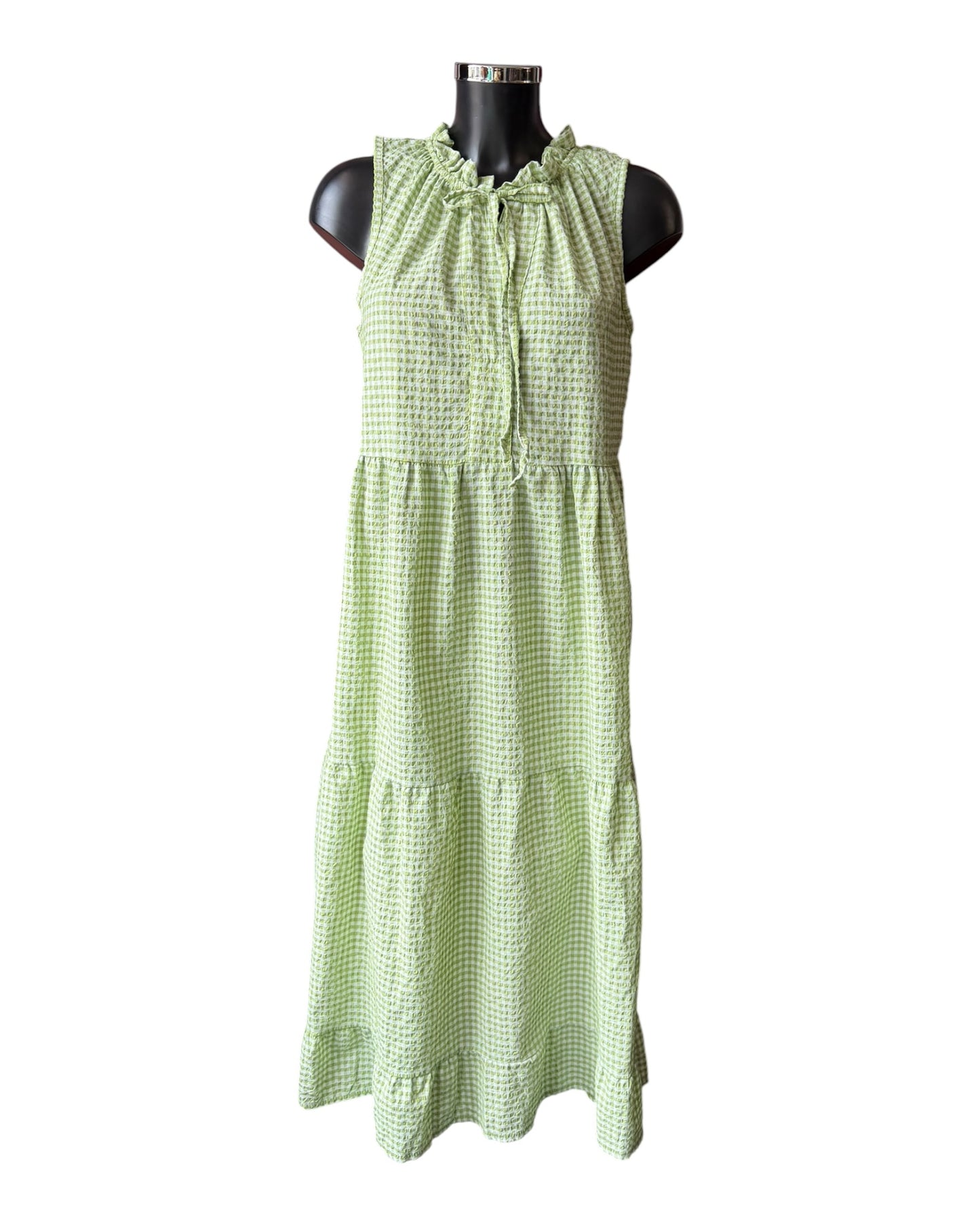 Gia gingham check tie neck dress - Lime
