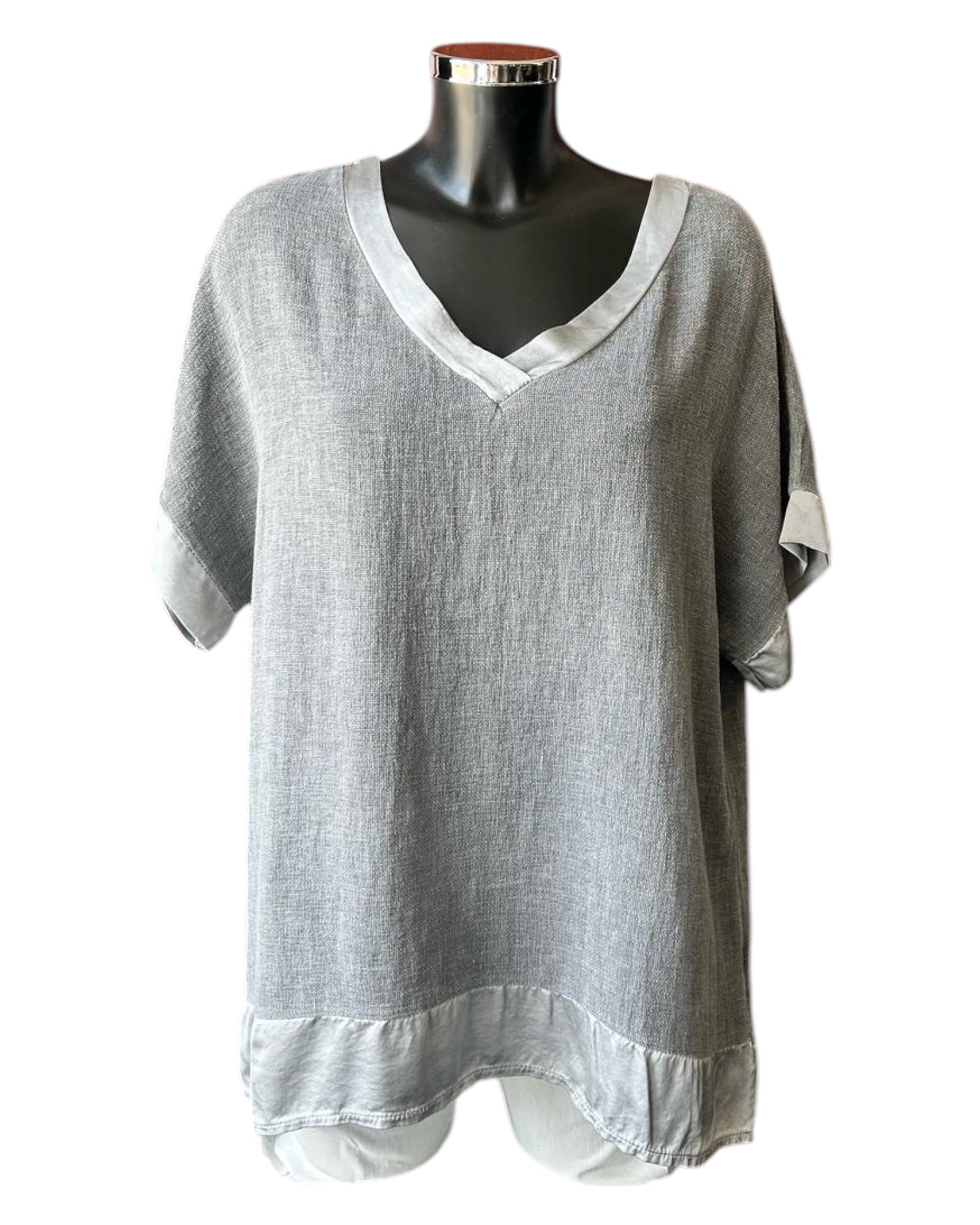 Casey range v neck satin trim top - Grey