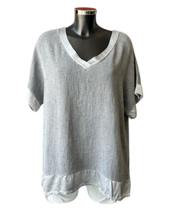 Casey range v neck satin trim top - Grey