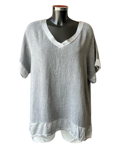 Casey range v neck satin trim top - Grey