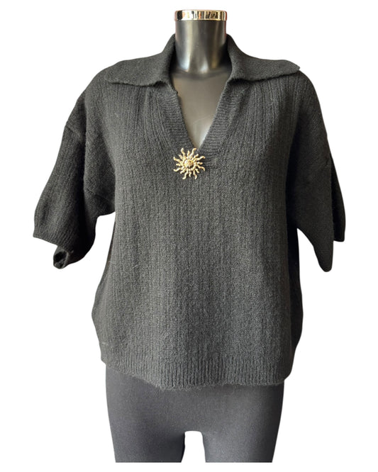 Layla half sleeve collared jumper - Black