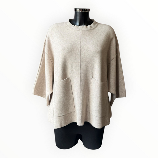 Evelyn premium knit pocket jumper - Beige