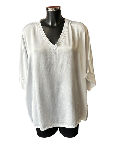 Tula silky batwing v neck top - White