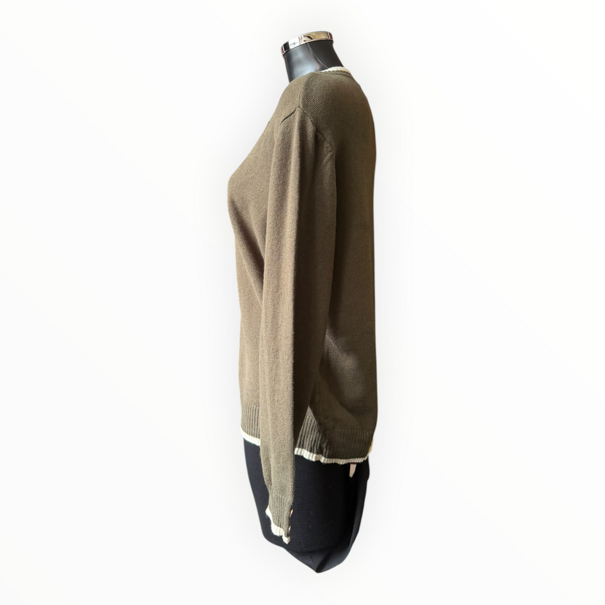 Morag round neck contrast trim jumper - Khaki