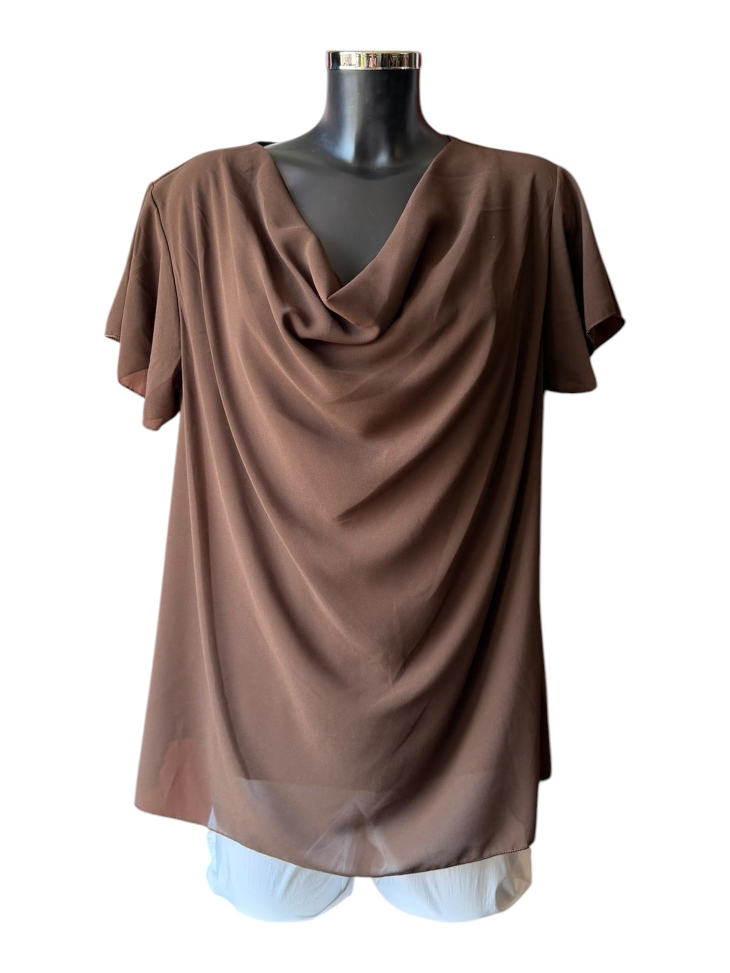 Sienna chiffon cowl neck top - chocolate