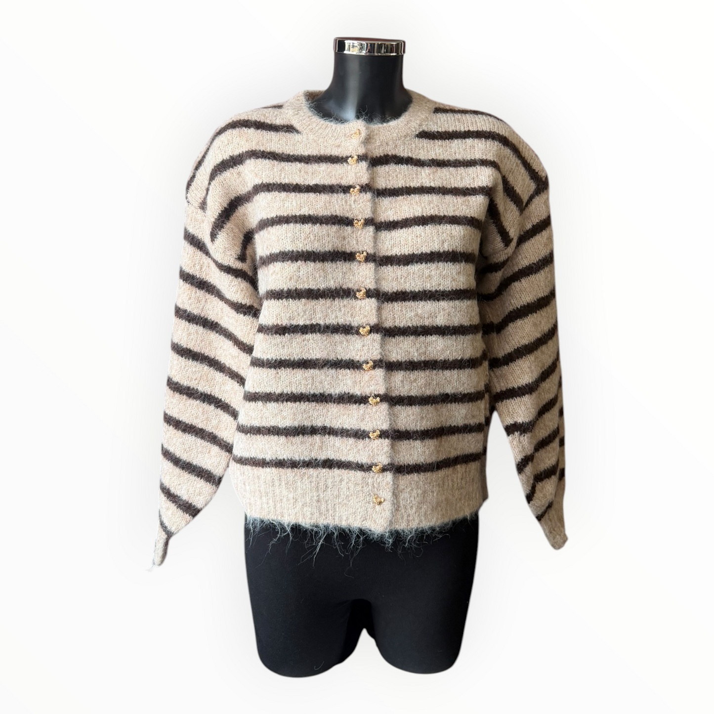 Kylie striped soft knit cardigan - Taupe