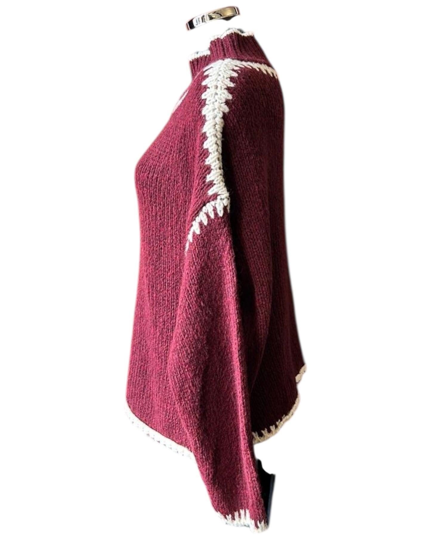 Jessie contrast stitch high neck jumper - Bordeaux