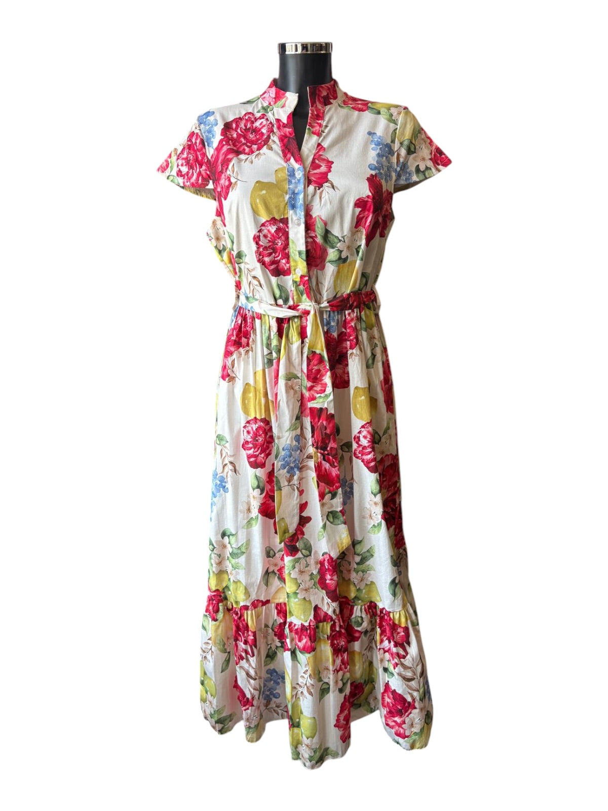 Connie floral belted dress - Red mix
