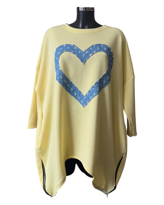 Kelly sparkle patch heart sweatshirt - Lemon
